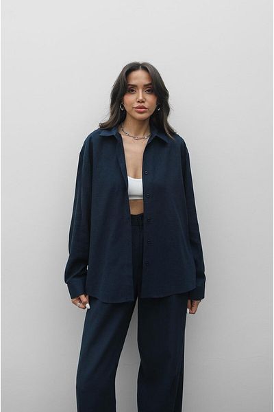 Havoş Λινό πουκάμισο Navy Blue Sinius