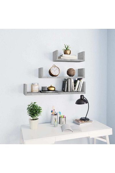 vidaxl Wall Display Shelf 3 pcs Concrete Grey Engineered Wood