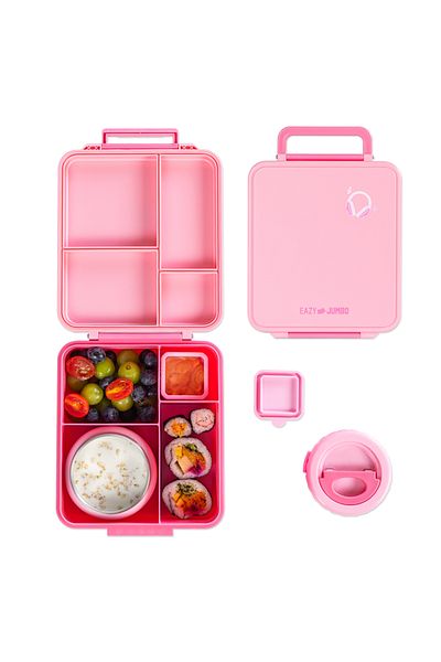 Eazy Kids Jumbo Bento Lunch Box w/ Thermos and Dip Jar - Pink