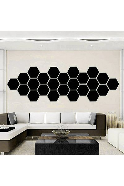 OEM Set de oglinzi acrilice cu design hexagonal - Oglinzi decorative, dimensiune XXL, negre, Luxury Home, 12 piese/set