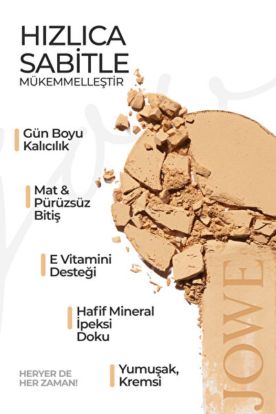 JOWE Mineral Compact Powder Kusursuz Mat Bitişli Kompakt Pudra -10 Ivery Beige