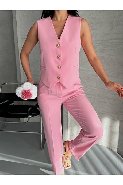 Ekim Store Costum dublu blazer cu vestă cu nasturi aurii și pantaloni