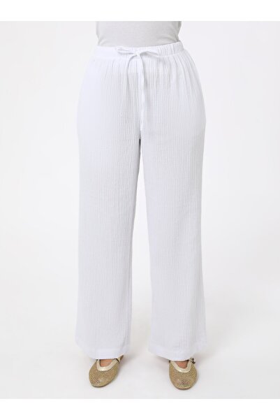 Benin Pantaloni din țesătură muselină de bumbac cu detaliu de legare - alb -