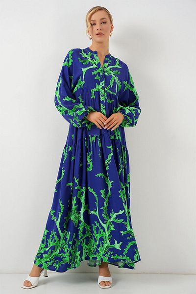 modaserdem 2423 Authentic Patterned Hijab Dress - Purple-Green