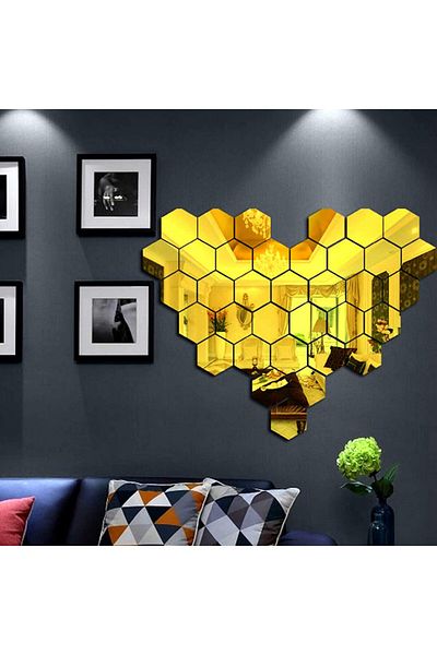 OEM Set de oglinzi decorative acrilice hexagonale, design auriu, mărime M, Luxury Home, 24 bucăți/set