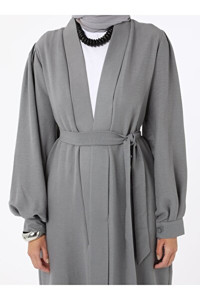 Refka Balon Kollu Bağlama Detaylı Abaya - Gri -