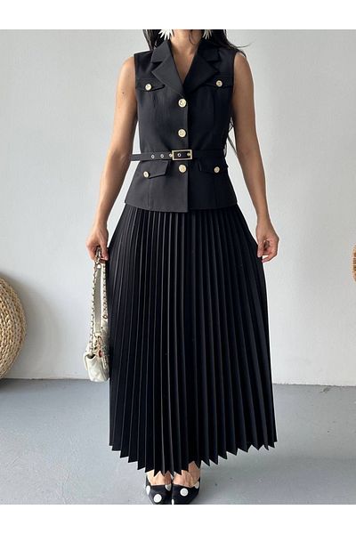 Ekim Store Double Blazer Suit with Pleated Vest and Skirt