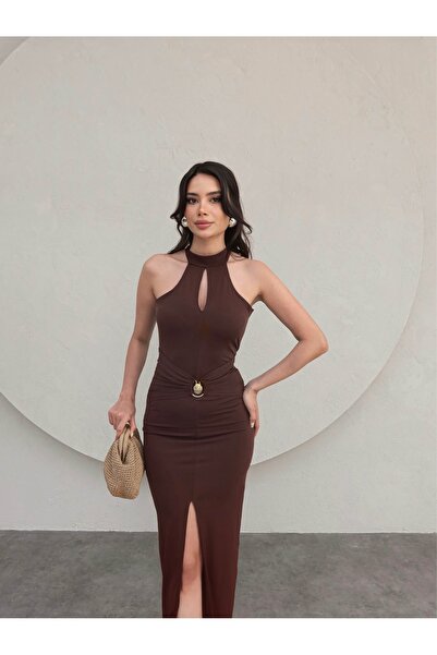 ESRAHELVACI İstiridye Detay Yırtmaçlı Elbise