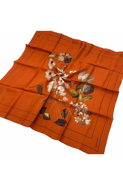 Armine Σειρά Nostalgia Silk Twill Φουλάρι 8128D-08 Λουλουδάτο Μοτίβο ΠΟΡΤΟΚΑΛΙ
