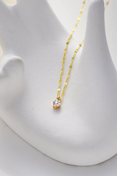 MOOM MÜCEVHERAT 14 Ayar Altın Aynalı Zincir Pırlanta Kolye