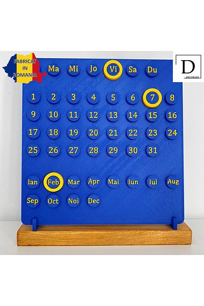 OEM "Flow of Time" decoration with natural wooden base, blue / yellow, 23 cm, 3D printed