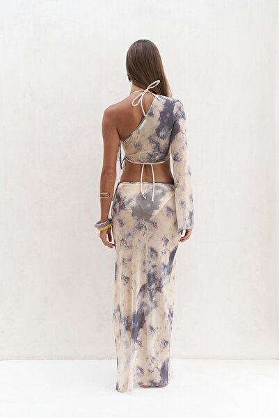 BOHEMAİ Efthimos One Shoulder Yellow Crop Skirt Suit