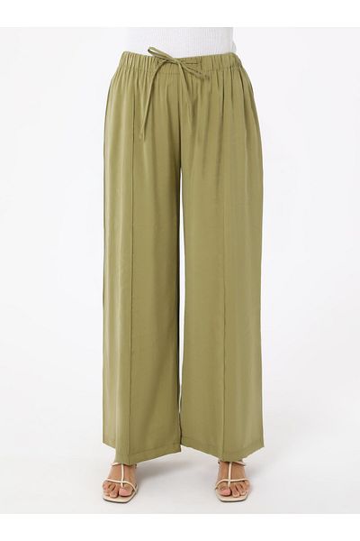 Refka Rib Detailed Modal Trousers - Light Green - Refka