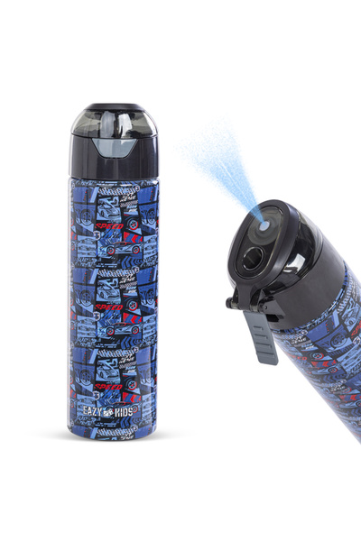 Eazy Kids Insulated Stainless Steel Water Bottle w/ Spray - Car Racing, 640ml...