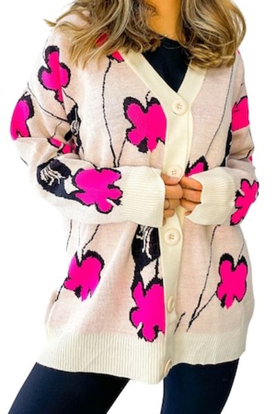Papin Cardigan, floral print, universal size M-L-XL, White