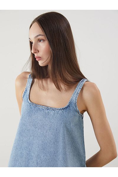 LC Waikiki Rochie de jeans cu bretele cu decolteu în U de sezon nou - S5DN49Z8