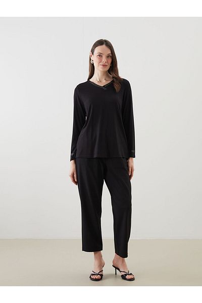 LC Waikiki New Season Γυναικεία μπλούζα με λαιμόκοψη V με μακρυμάνικο στρας - S5GE03Z8