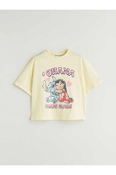 LC Waikiki Sari Crew Neck Lilo and Stitch Printed Girl's T-Shirt