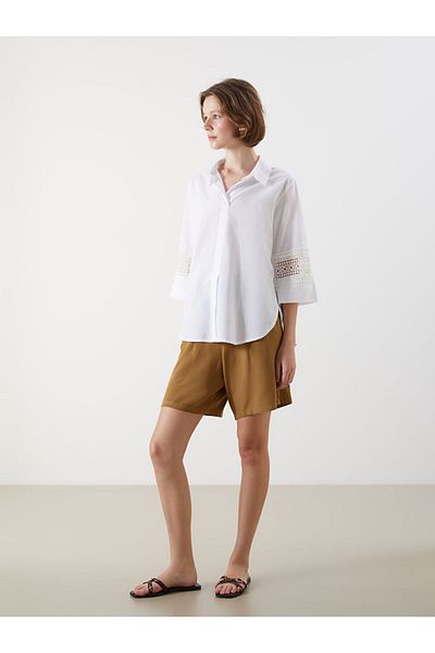 LC Waikiki Lcw Crochet Detailed Oversize Women's Shirt Fast Fashion