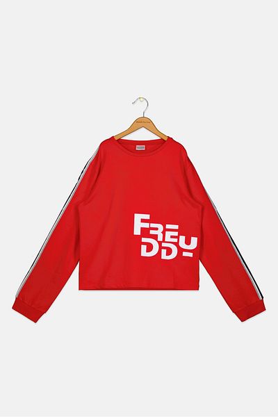 FREDDY Kids Girl Crew Neck Long Sleeve Brand Logo Sweatshirt, Red