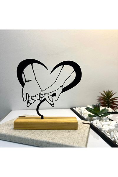 OEM "United in Love" decoration with natural wood base, 16 cm, black, 3D printed