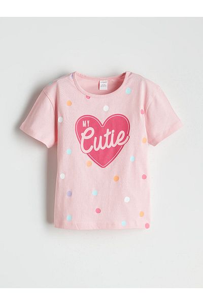 LC Waikiki Ecru Crew Neck Printed Girl's T-Shirt Pack of 2