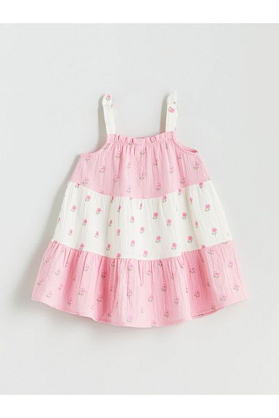 LC Waikiki Mixed Square Collar Floral Girl's Muslin Dress