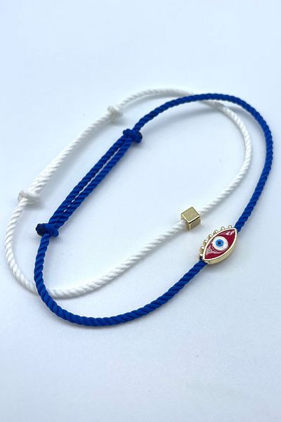 Concept HuBuTU Minimal Evil Eye Figured Navy Blue White Twisted Rope Anklet Set (2 Pieces)