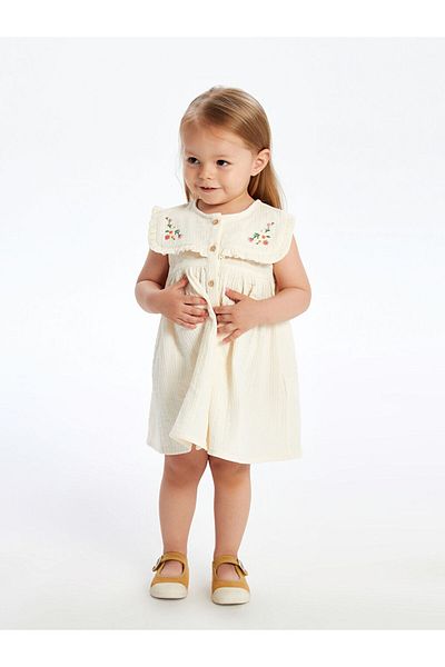 LC Waikiki New Season Floral Embroidered Muslin Baby Girl Dress - S5Em29Z1