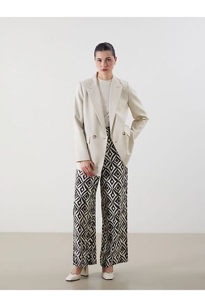 LC Waikiki Beige Elastic Waist Patterned Women's Trousers
