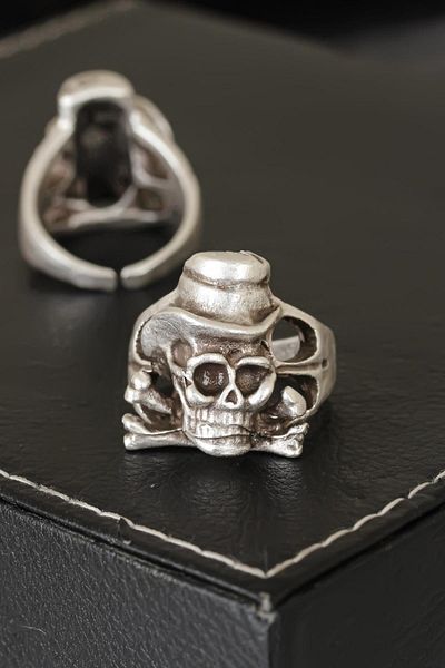 Celira Skull Designed Antique Silver Color Adjustable Model Men's Ring