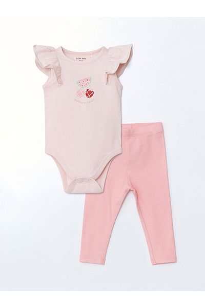 LC Waikiki Fruit Printed Baby Girl Snapback Bodysuit and Leggings 2 Pack