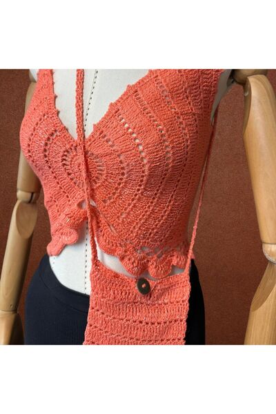 Uretti - Talia 8659 2567 Hand Knitted Sequined Cotton Thread Bag and Crop Set - m / L