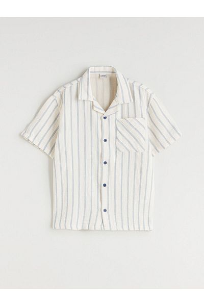 LC Waikiki Navy Blue Striped Short Sleeve Boy's Shirt