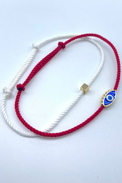 Concept HuBuTU Minimal Evil Eye Figured Red and White Twisted Rope Anklet Set (2 Pieces)
