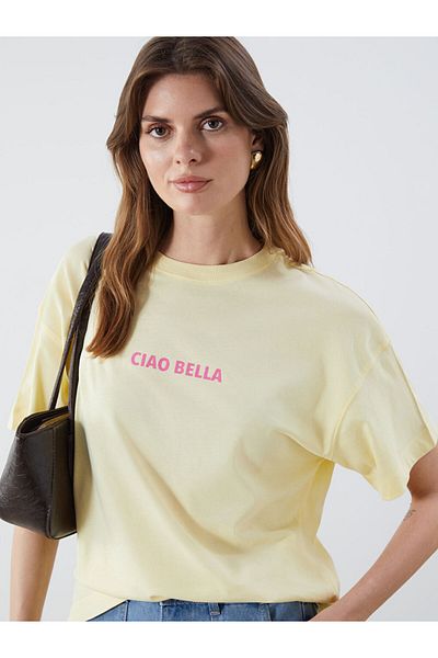 LC Waikiki Sari Crew Neck Printed Oversize Women's T-Shirt