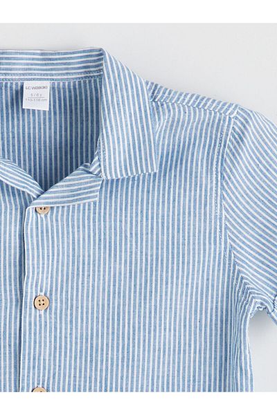 LC Waikiki Blue Short Sleeve Striped Boy's Shirt
