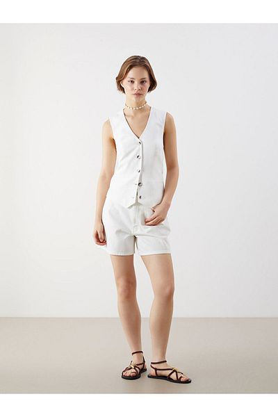 LC Waikiki New Season V-Neck Linen Blend Women's Vest - S5Lt26Z8