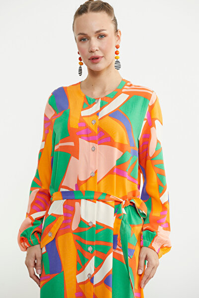 Sementa Plus Size Geometric Patterned Long Dress - Green