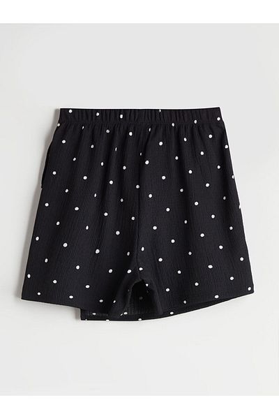 LC Waikiki Black Elastic Waist Polka Dot Girl's Short Skirt