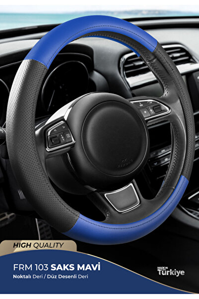 wimbledon Eco Oto Geçmeli Direksiyon Kılıfı - Deri / Delikli Deri Siyah Mavi