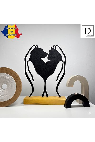 OEM "Companions in Palms" decoration with natural wood base, 20 cm, black, 3D printed