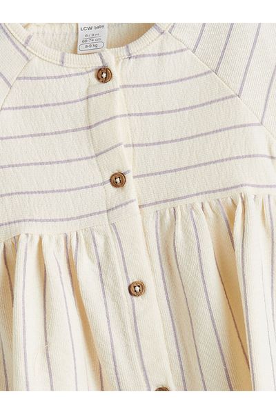 LC Waikiki Lilac Striped Baby Girl Combed Cotton Dress