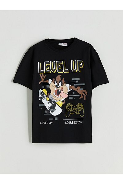 LC Waikiki Black Crew Neck Tasmanian Devil Printed Boys' T-Shirt