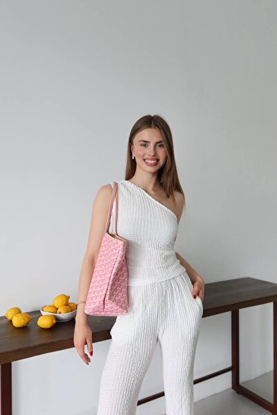 Ekim Store Single Shoulder Seersucker Double Set