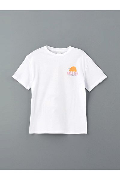 LC Waikiki White Crew Neck Printed Girl's T-Shirt