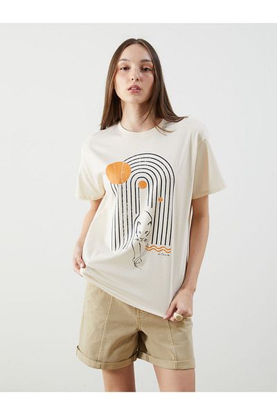 LC Waikiki Beige Crew Neck Printed Women's T-Shirt