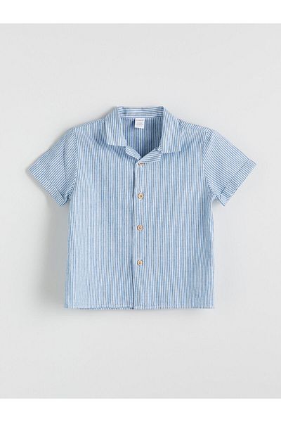 LC Waikiki Blue Short Sleeve Striped Boy's Shirt