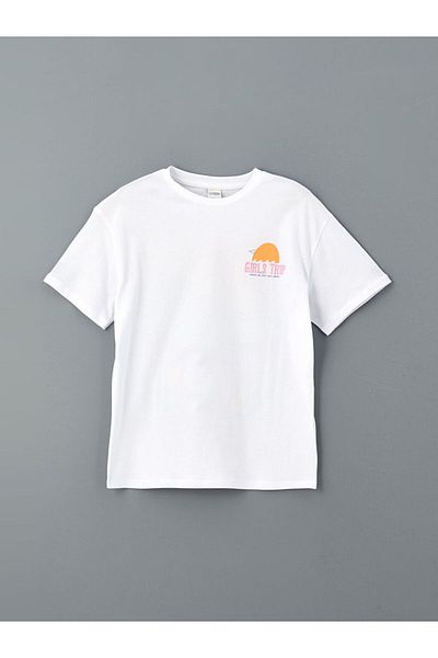 LC Waikiki White Crew Neck Printed Girl's T-Shirt
