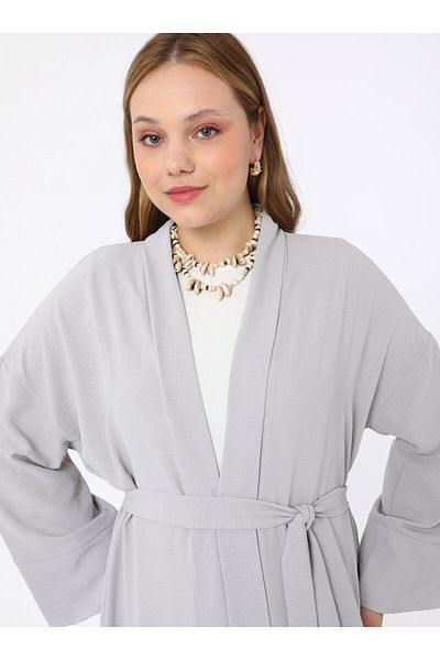 ALİA Plus Size Solid Color Abaya Ferace - Pale Gray - Alia